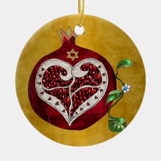 judaica, pomegranaat, pomegranaat+hart,hanukkah,le keramisch ornament (Voorkant)