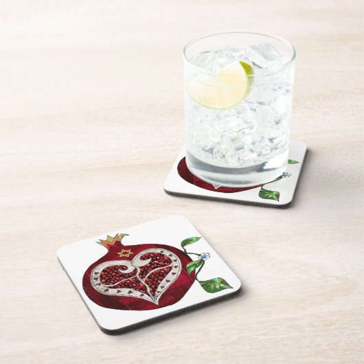 Judaica Pomegranate Heart Hanukkah Rosh Hashanah Bier Onderzetter (Rechterzijde)