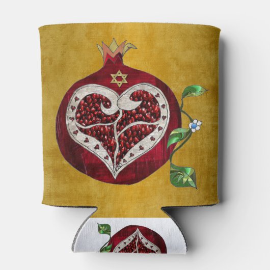 Judaica Pomegranate Heart Hanukkah Rosh Hashanah Blikjeskoeler (Achterkant)
