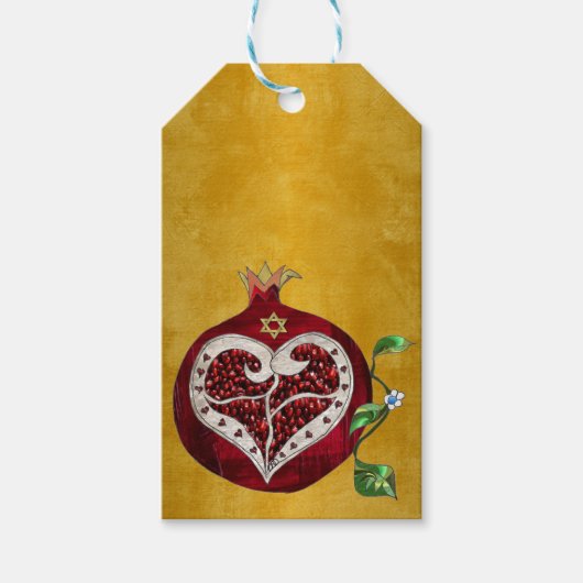 Judaica Pomegranate Heart Hanukkah Rosh Hashanah Cadeaulabel (Voorkant)