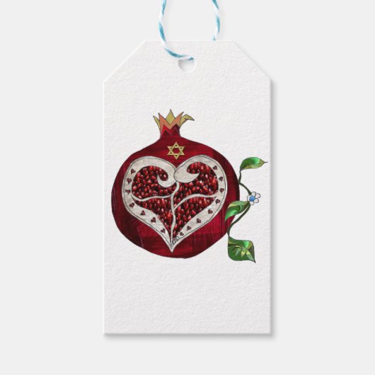 Judaica Pomegranate Heart Hanukkah Rosh Hashanah Cadeaulabel (Voorkant)