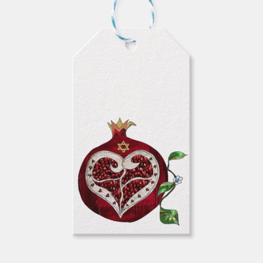 Judaica Pomegranate Heart Hanukkah Rosh Hashanah Cadeaulabel (Voorkant)
