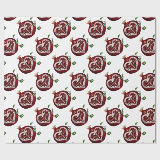 Judaica Pomegranate Heart Hanukkah Rosh Hashanah Cadeaupapier (Vlak)