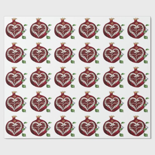 Judaica Pomegranate Heart Hanukkah Rosh Hashanah Cadeaupapier (Vlak)