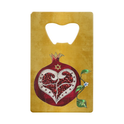 Judaica Pomegranate Heart Hanukkah Rosh Hashanah Creditkaart Flessenopener (Voorkant)