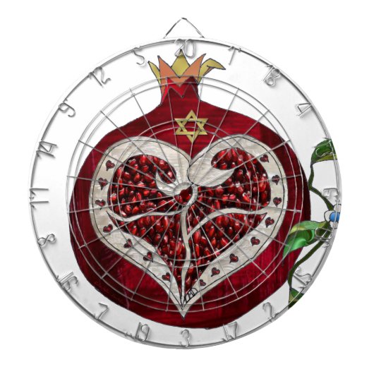 Judaica Pomegranate Heart Hanukkah Rosh Hashanah Dartbord (Voorkant)