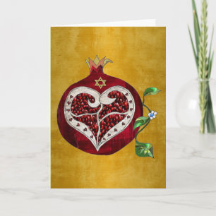 Judaica Pomegranate Heart Hanukkah Rosh Hashanah Feestdagen Kaart
