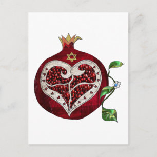 Judaica Pomegranate Heart Hanukkah Rosh Hashanah Feestdagenkaart