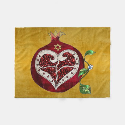 Judaica Pomegranate Heart Hanukkah Rosh Hashanah Fleece Deken (Voorkant (Horizontaal))