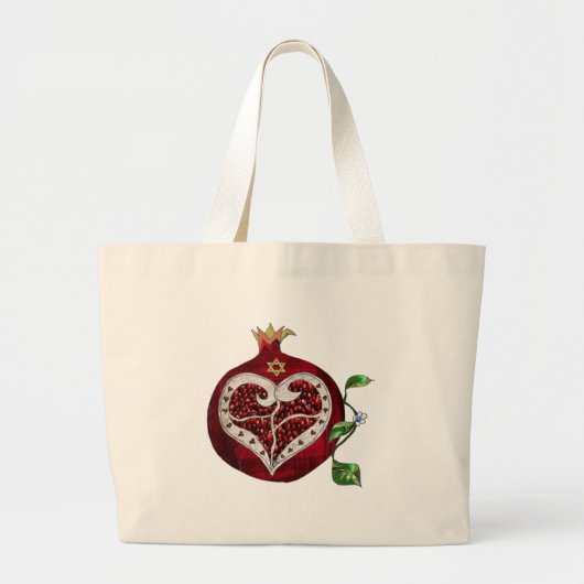 Judaica Pomegranate Heart Hanukkah Rosh Hashanah Grote Tote Bag (Voorkant)