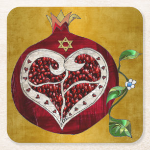 Judaica Pomegranate Heart Hanukkah Rosh Hashanah Kartonnen Onderzetters