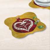 Judaica Pomegranate Heart Hanukkah Rosh Hashanah Kartonnen Onderzetters (Gekanteld)