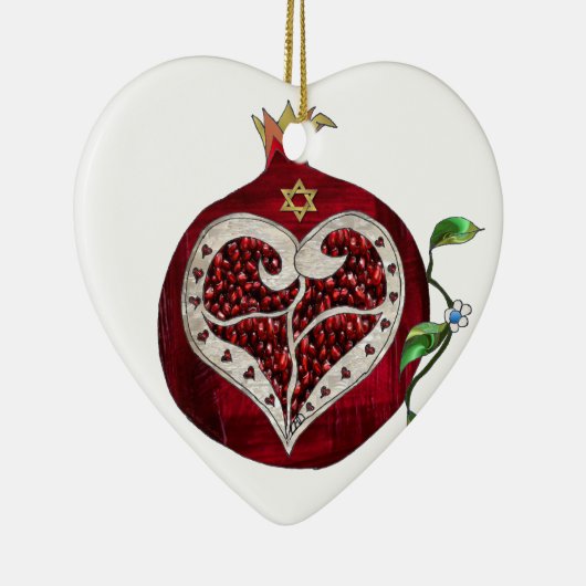 Judaica Pomegranate Heart Hanukkah Rosh Hashanah Keramisch Ornament (Rechts)