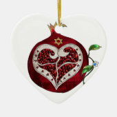 Judaica Pomegranate Heart Hanukkah Rosh Hashanah Keramisch Ornament (Voorkant)