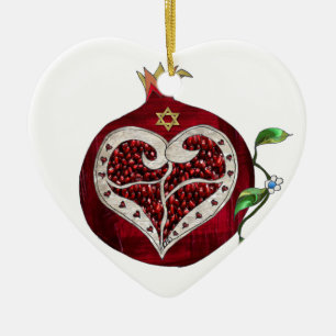 Judaica Pomegranate Heart Hanukkah Rosh Hashanah Keramisch Ornament