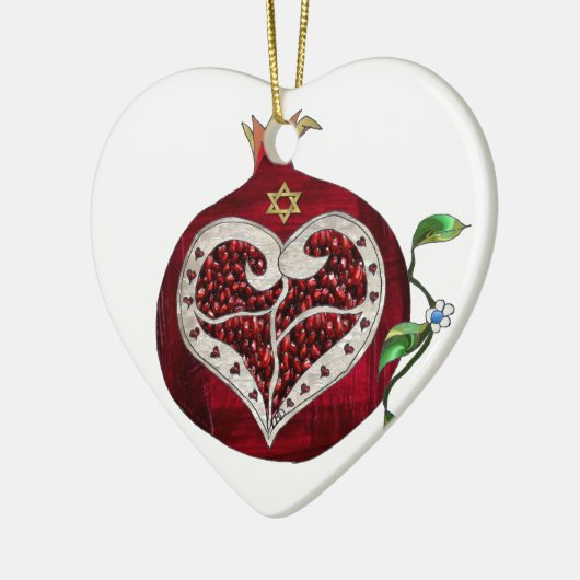Judaica Pomegranate Heart Hanukkah Rosh Hashanah Keramisch Ornament (Links)