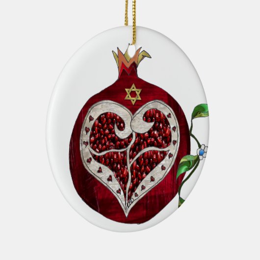 Judaica Pomegranate Heart Hanukkah Rosh Hashanah Keramisch Ornament (Rechts)