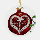 Judaica Pomegranate Heart Hanukkah Rosh Hashanah Keramisch Ornament (Voorkant)