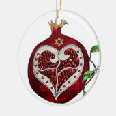 Judaica Pomegranate Heart Hanukkah Rosh Hashanah Keramisch Ornament (Links)