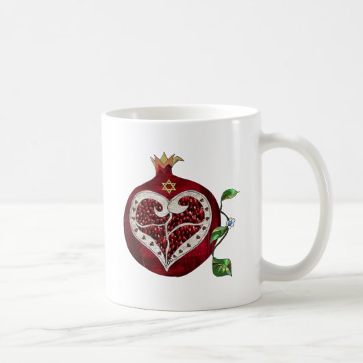 Judaica Pomegranate Heart Hanukkah Rosh Hashanah Koffiemok (Rechts)