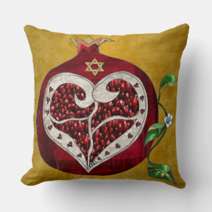 Judaica Pomegranate Heart Hanukkah Rosh Hashanah Kussen