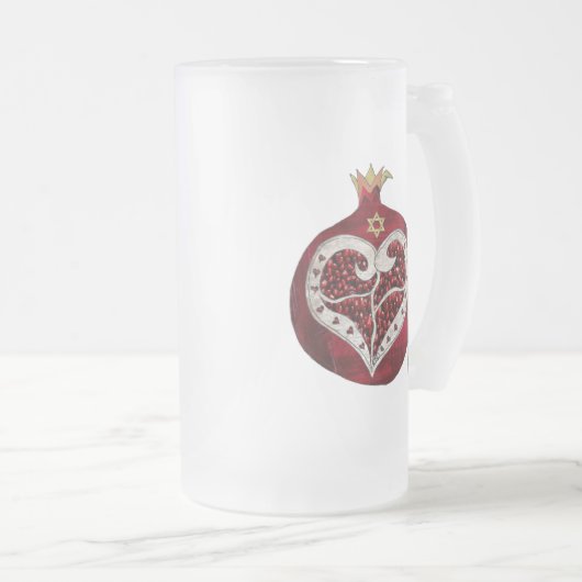 Judaica Pomegranate Heart Hanukkah Rosh Hashanah Matglas Bierpul (Voorkant rechts)