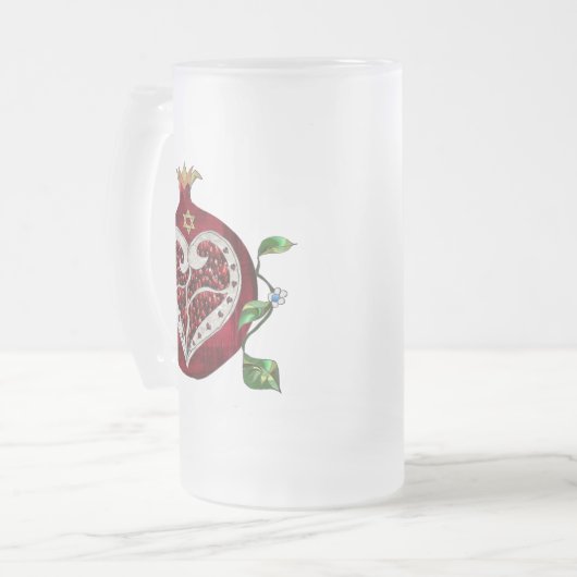Judaica Pomegranate Heart Hanukkah Rosh Hashanah Matglas Bierpul (Voorkant links)