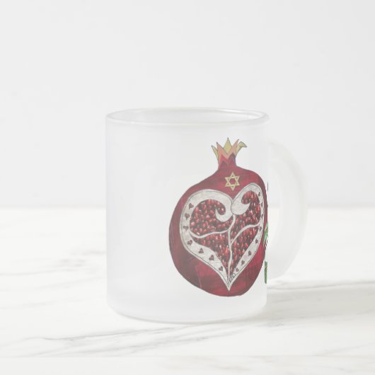 Judaica Pomegranate Heart Hanukkah Rosh Hashanah Matglas Koffiemok (Voorkant rechts)