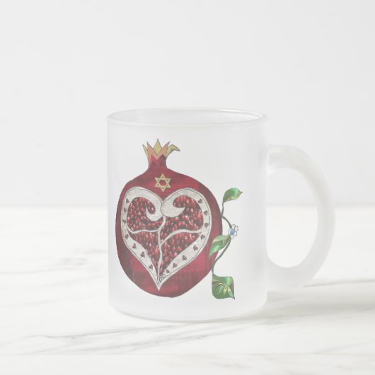 Judaica Pomegranate Heart Hanukkah Rosh Hashanah Matglas Koffiemok (Rechts)