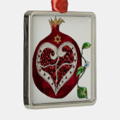 Judaica Pomegranate Heart Hanukkah Rosh Hashanah Metalen Ornament (Rechts)