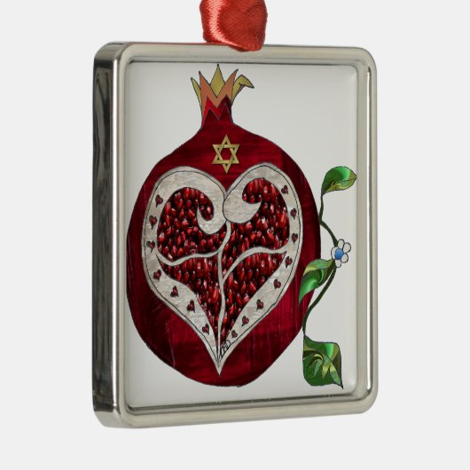 Judaica Pomegranate Heart Hanukkah Rosh Hashanah Metalen Ornament (Rechts)