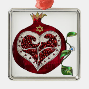 Judaica Pomegranate Heart Hanukkah Rosh Hashanah Metalen Ornament