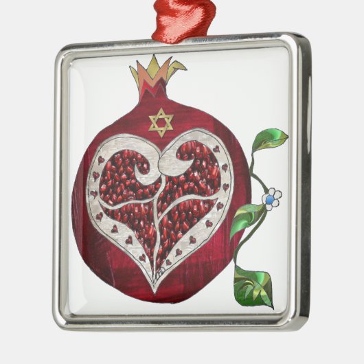 Judaica Pomegranate Heart Hanukkah Rosh Hashanah Metalen Ornament (Links)