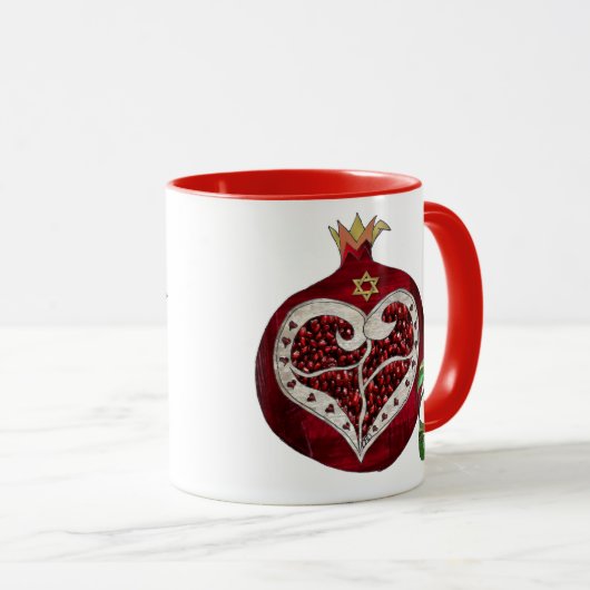 Judaica Pomegranate Heart Hanukkah Rosh Hashanah Mok (Voorkant rechts)