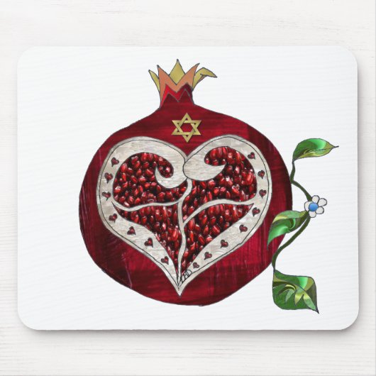 Judaica Pomegranate Heart Hanukkah Rosh Hashanah Muismat (Voorkant)