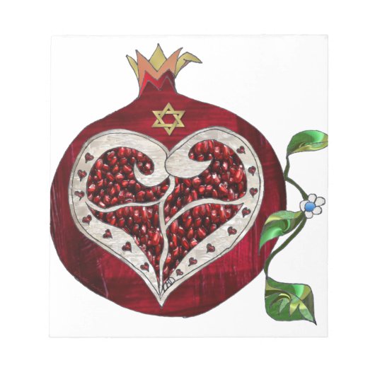 Judaica Pomegranate Heart Hanukkah Rosh Hashanah Notitieblok (Voorkant)