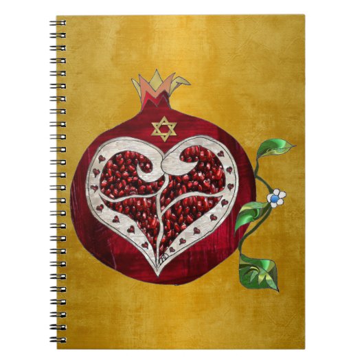 Judaica Pomegranate Heart Hanukkah Rosh Hashanah Notitieboek (Voorkant)