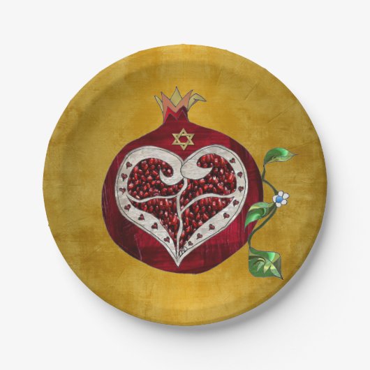 Judaica Pomegranate Heart Hanukkah Rosh Hashanah Papieren Bordje (Voorkant)