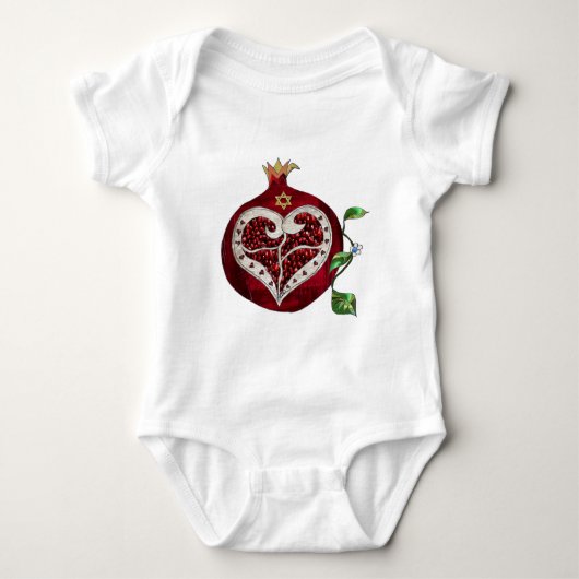 Judaica Pomegranate Heart Hanukkah Rosh Hashanah Romper (Voorkant)