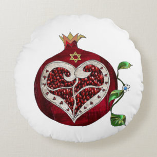 Judaica Pomegranate Heart Hanukkah Rosh Hashanah Rond Kussen