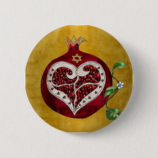 Judaica Pomegranate Heart Hanukkah Rosh Hashanah Ronde Button 5,7 Cm (Voorkant)