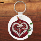 Judaica Pomegranate Heart Hanukkah Rosh Hashanah Sleutelhanger (Voorkant)