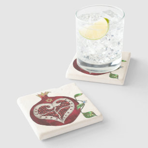 Judaica Pomegranate Heart Hanukkah Rosh Hashanah Stenen Onderzetter