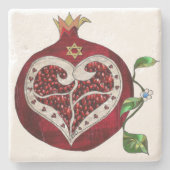 Judaica Pomegranate Heart Hanukkah Rosh Hashanah Stenen Onderzetter (Voorkant)