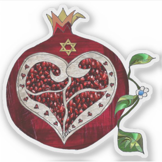 Judaica Pomegranate Heart Hanukkah Rosh Hashanah Sticker (Voorkant)
