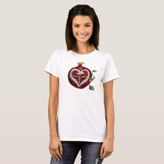 Judaica Pomegranate Heart Hanukkah Rosh Hashanah T-shirt (Voorkant volledig)