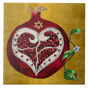 Judaica Pomegranate Heart Hanukkah Rosh Hashanah Tegeltje