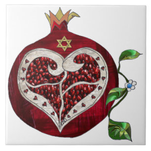 Judaica Pomegranate Heart Hanukkah Rosh Hashanah Tegeltje