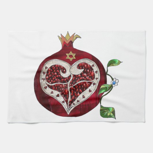 Judaica Pomegranate Heart Hanukkah Rosh Hashanah Theedoek (Horizontaal)
