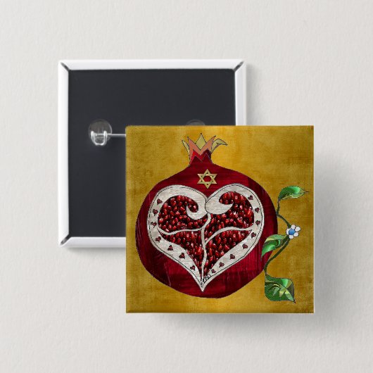 Judaica Pomegranate Heart Hanukkah Rosh Hashanah Vierkante Button 5,1 Cm (Voorkant /achterkant)